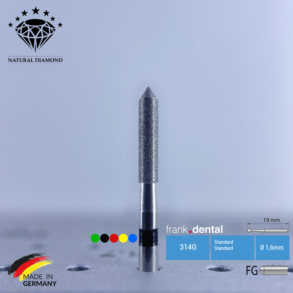 Dental Natural Diamond Bur - 884 Diamond Cylinder Bur - For Turbine - 5 Pcs