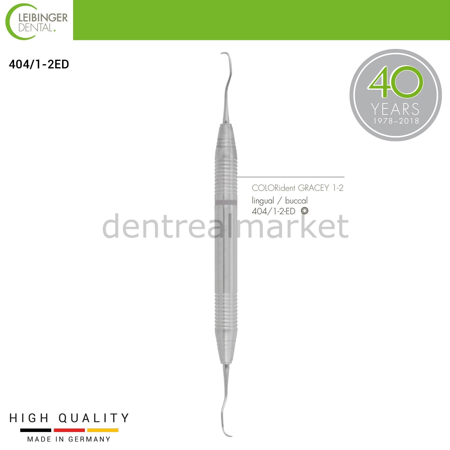 Leibinger - COLORident Gracey Curette 1 - 2 Lingual, Buccal - Periodontal Curette