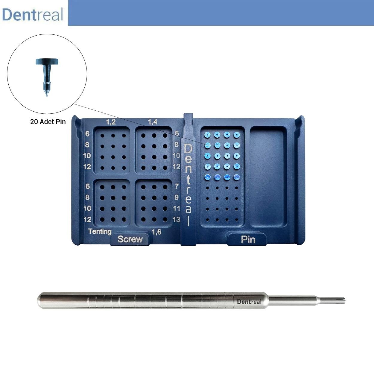 Dentreal - Memfix GBR Membran Fixation for Titanium Pin Set - Bone Tack with 20 Pin