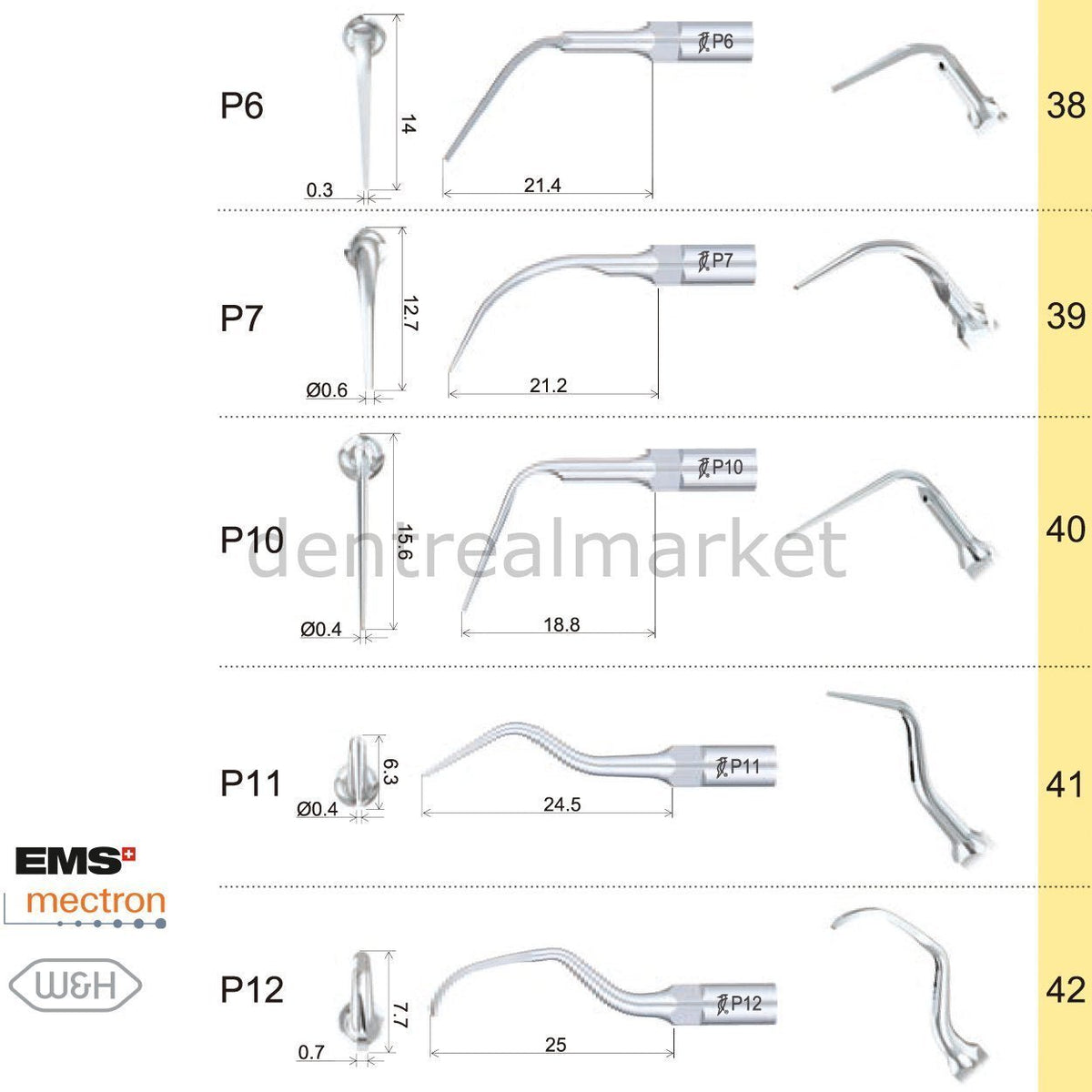 Woodpecker - Periodontal Scaler Tips for Ems,Mectron - Periodontal Tips - Ultrasonic Scaler Tips