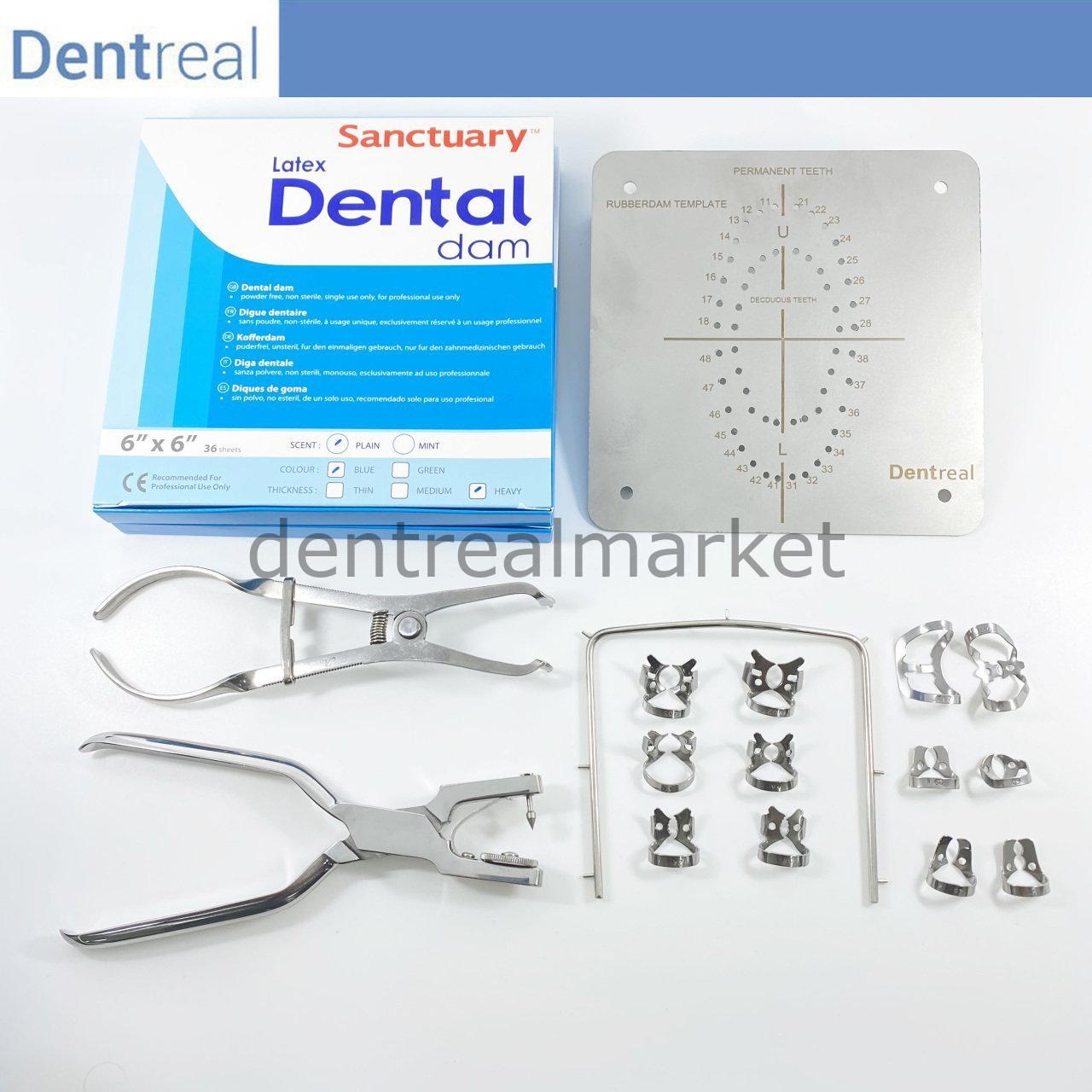 DentrealStore - Dentreal Rubberdam Clamp and Tool Set + Rubberdam Template + Rubberdam Tire